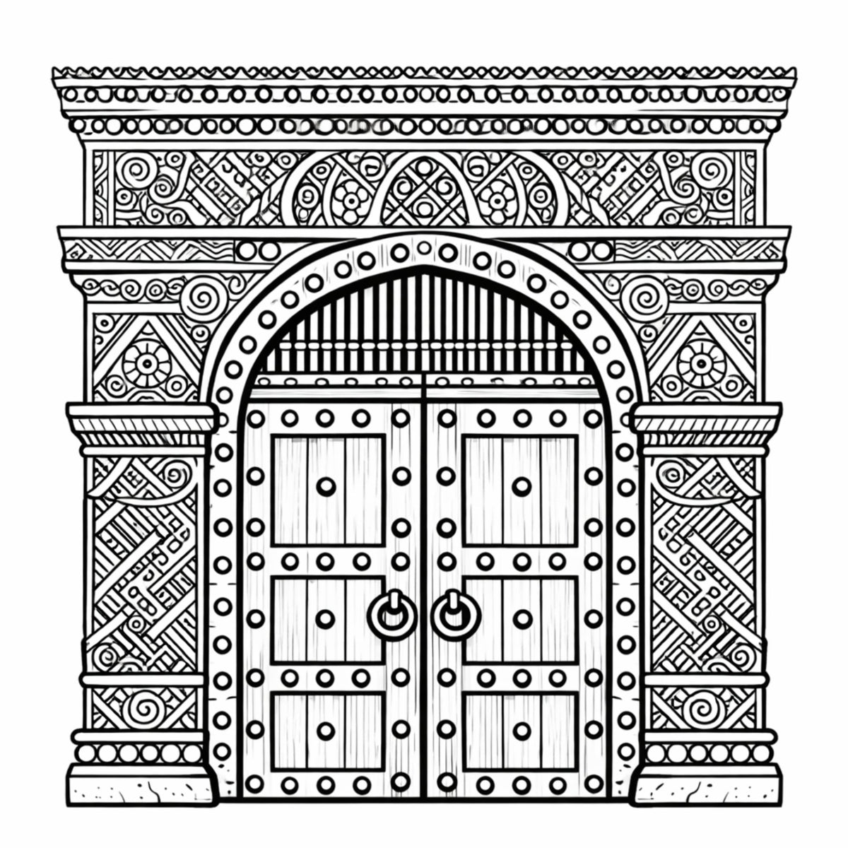 Black and white line illustration page from Iconic African Locations Colouring Book Volume 2, an adult colouring book