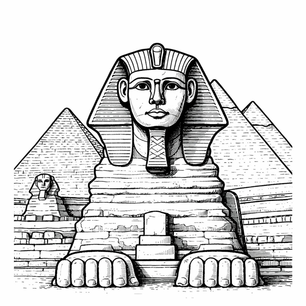 Interior colouring page from Iconic African Locations Colouring Book Volume 1 featuring a detailed African landmark illustration