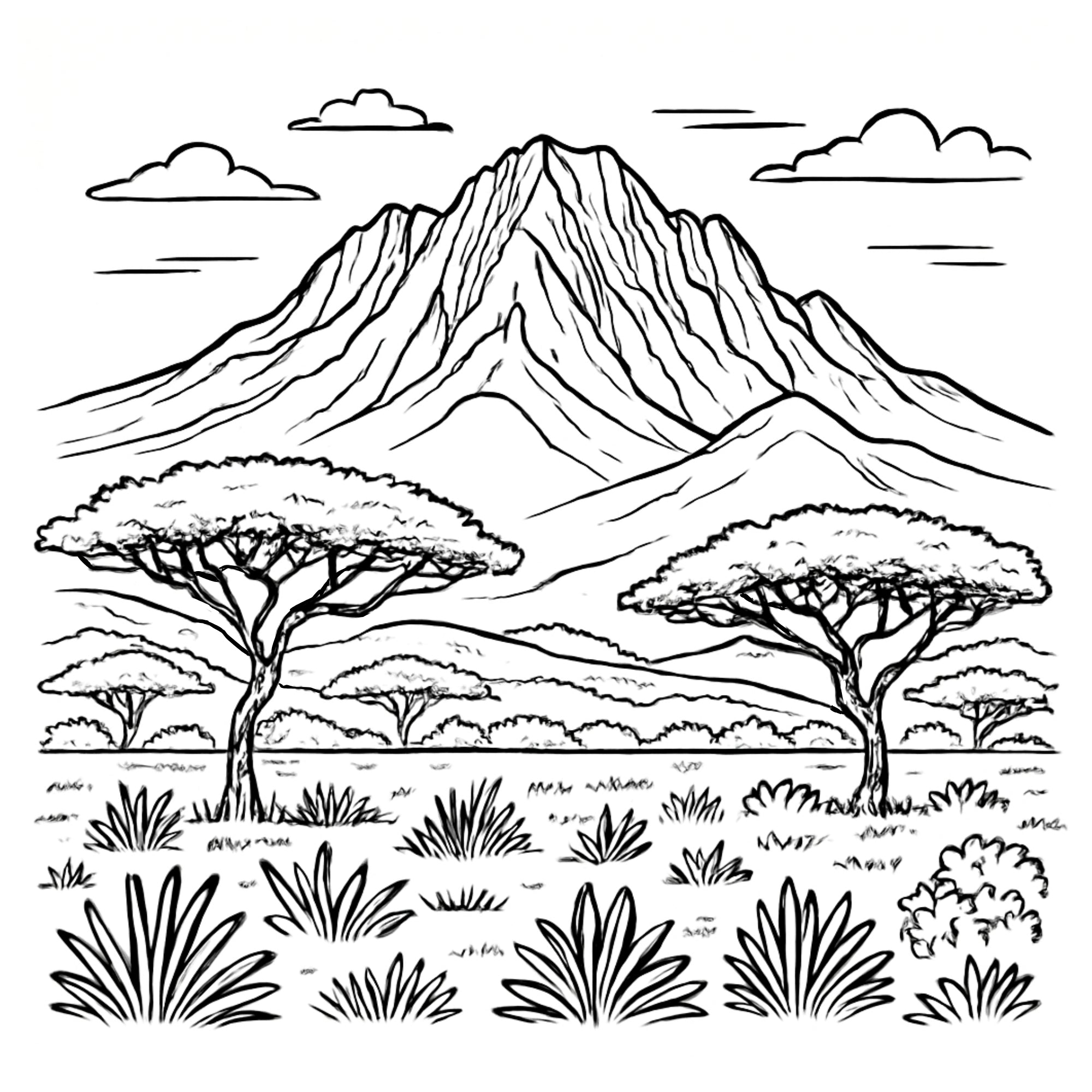 Sample page from Iconic African Locations Colouring Book Volume 2 with black and white illustration and facing-page cultural notes
