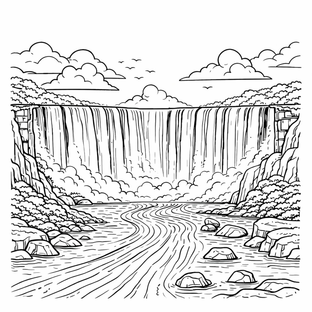 Black and white line illustration page from Iconic African Locations Colouring Book Volume 1, an adult colouring book