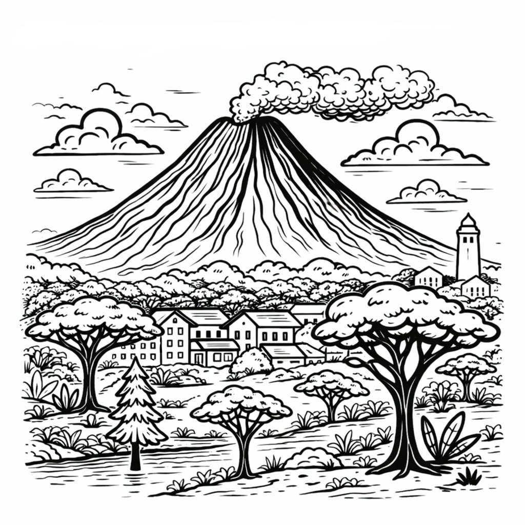 Colouring page from Iconic African Locations Colouring Book Volume 2 depicting an iconic African site