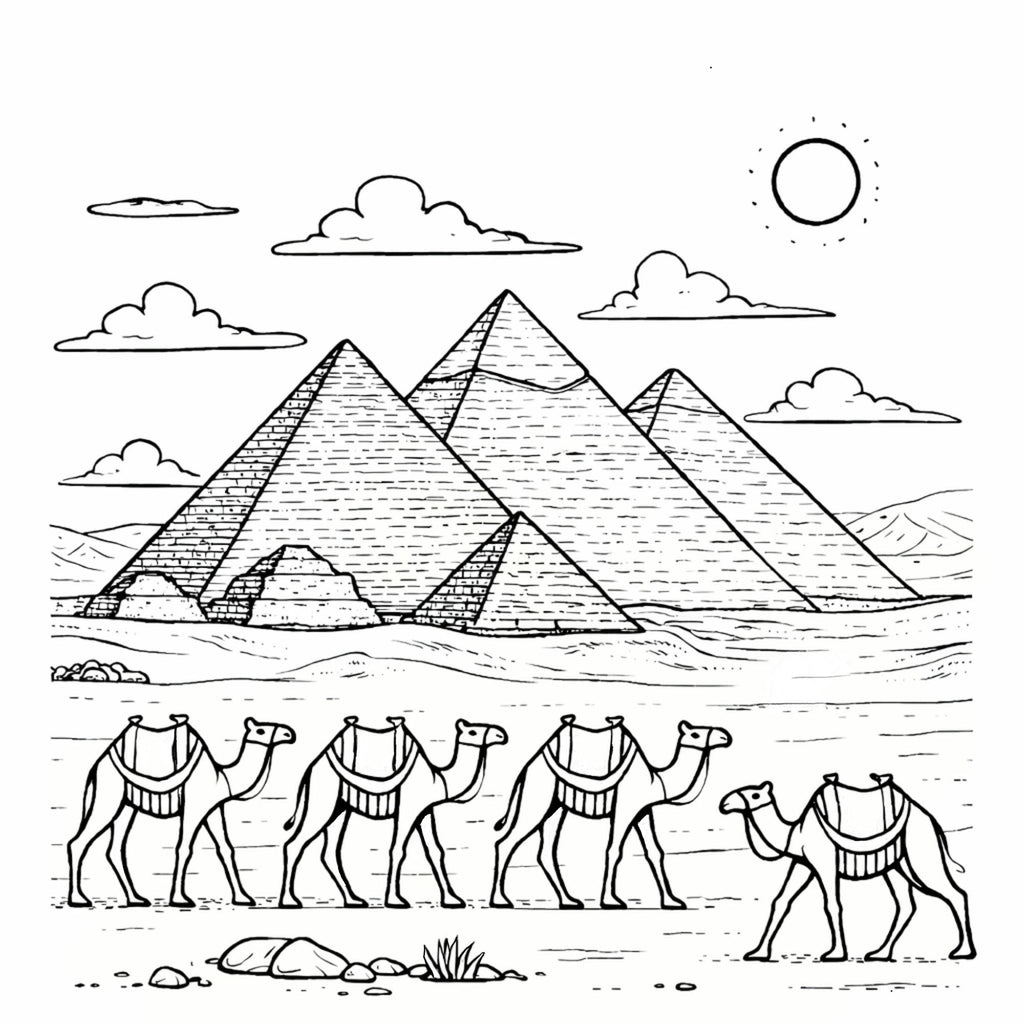 Sample page from Iconic African Locations Colouring Book Volume 1 with black and white illustration and facing-page cultural notes