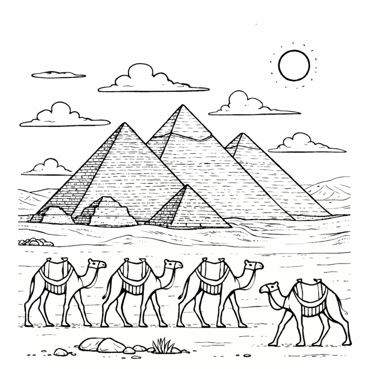 Sample page from Iconic African Locations Colouring Book Volume 1 with black and white illustration and facing-page cultural notes